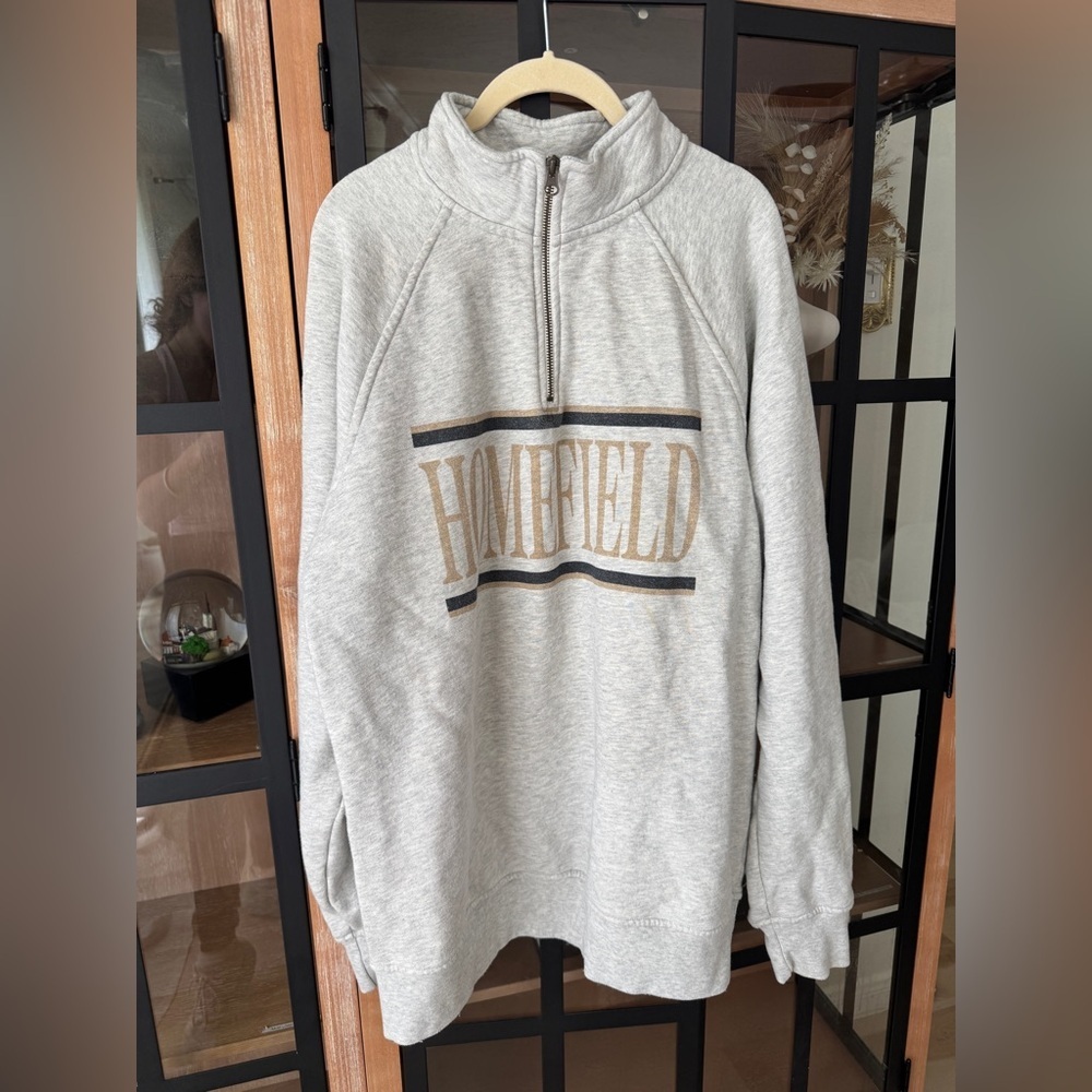 Homefield Vintage-Inspired '90s Quarter Zip 1/4 half sweatshirt beige fleece - Picture 2 of 8